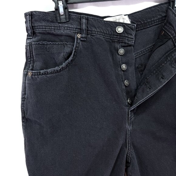 We The Free People Distress Baggy Jeans Size 30 Black Wide Leg Denim Button Fly - Picture 5 of 15